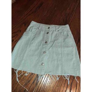 Small American Threads Light Blue Raw Hem Distressed Mini Denim Blue Jean Skirt